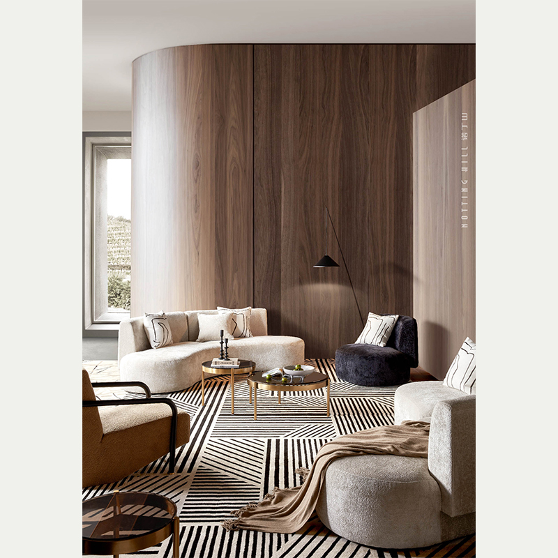Modern Living Room Wooden Sofa Set with Half-Moon Style