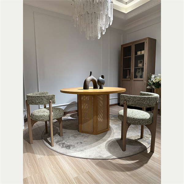 Solid Wood Round Rattan Dining Table for Open-Plan Living