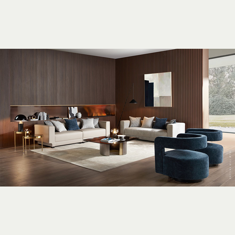 Retro Sectional Sofa Set with Swivel Chair