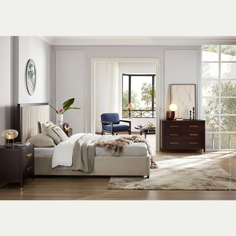 Modern Upholstered Bed with Cylindrical Soft Package Headboard